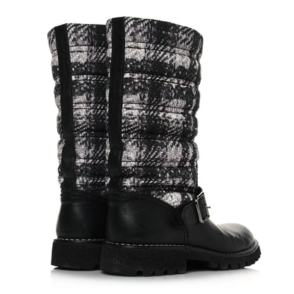 Chanel Calfskin Tweed Nylon Printed Boots 37 Black 4 of 7