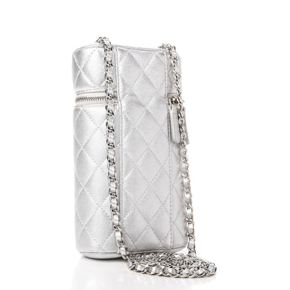 Chanel Metallic Lambskin Quilted Phone Holder With Chain Silver 3 of 10