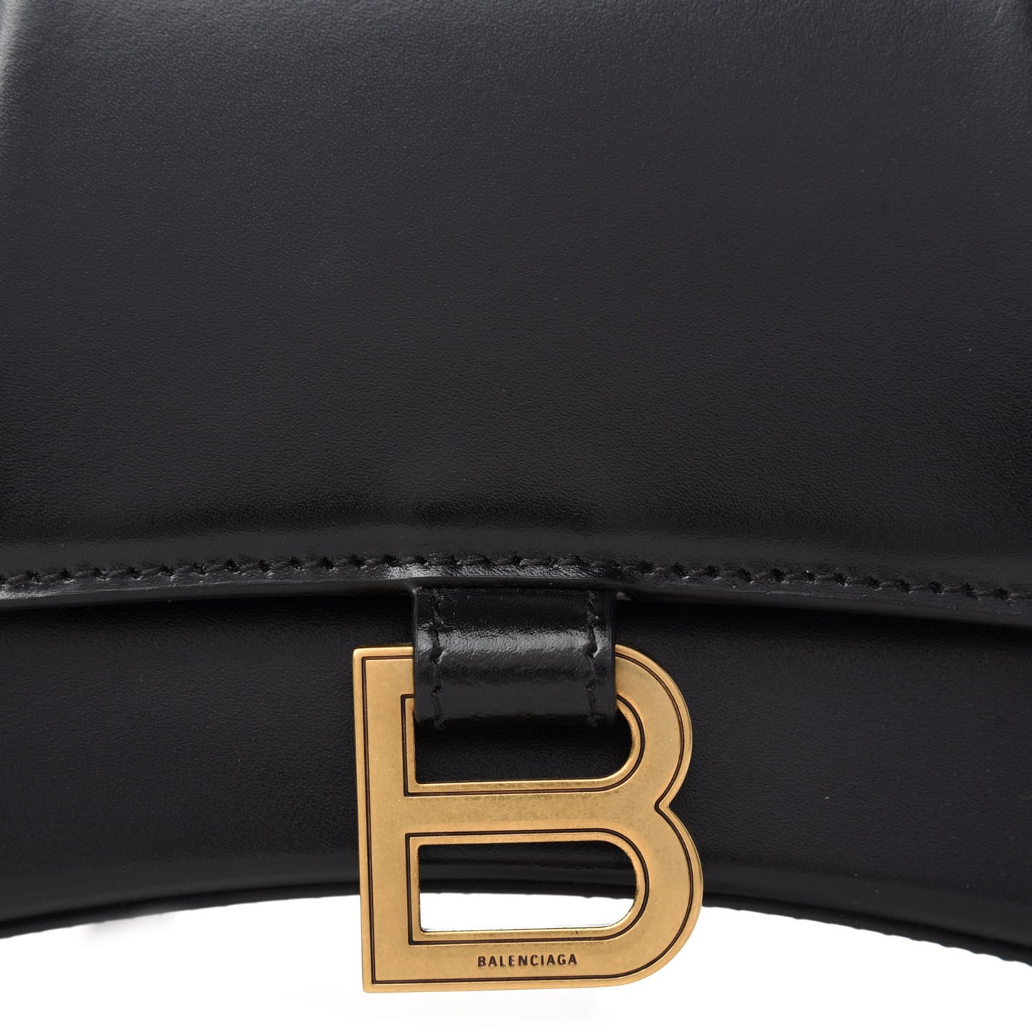 Shiny Box Calfskin Small Hourglass Top Handle Bag Black