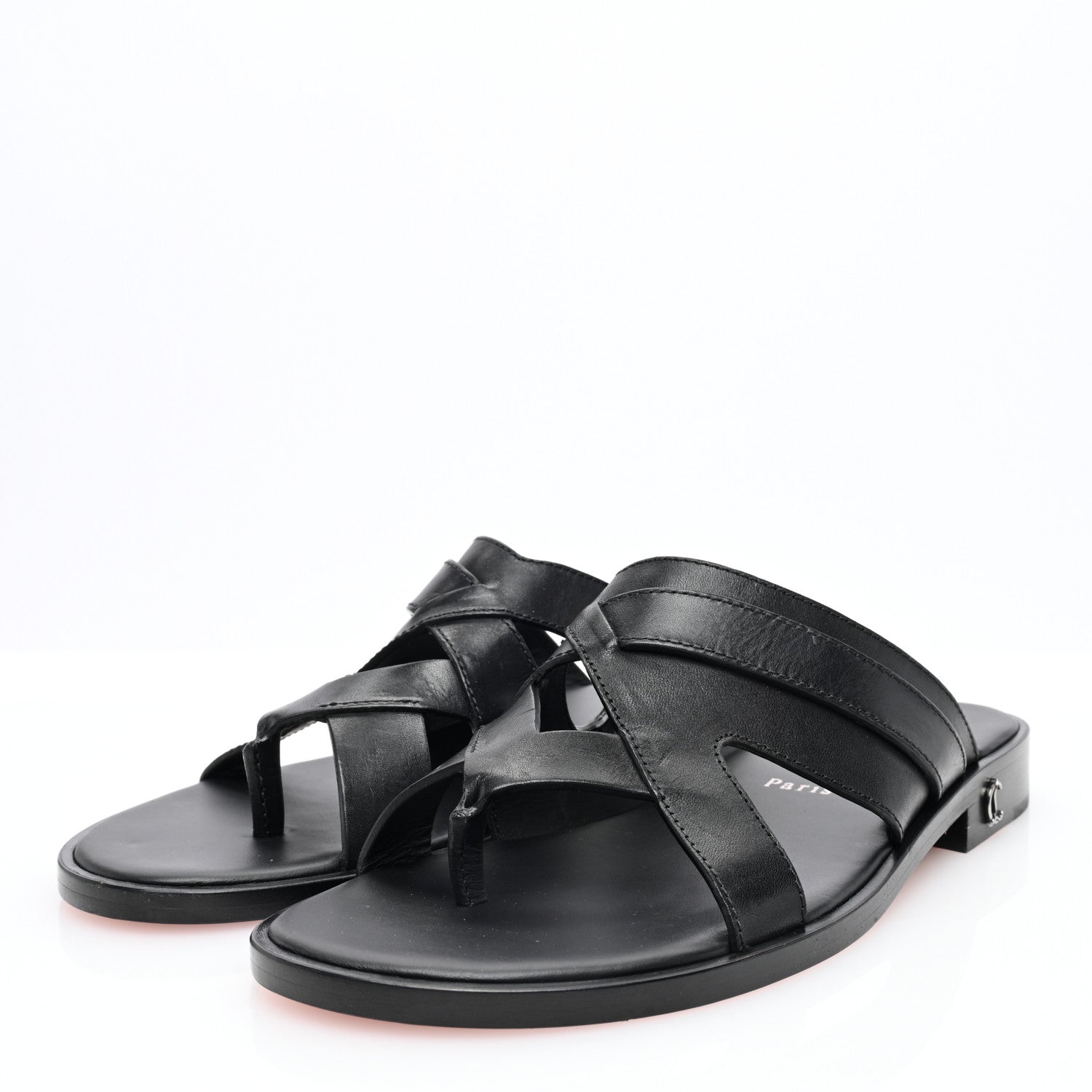 Christian Louboutin Calf Mens Sinouhe Flat Slide Sandals 41 Black 3 of 7