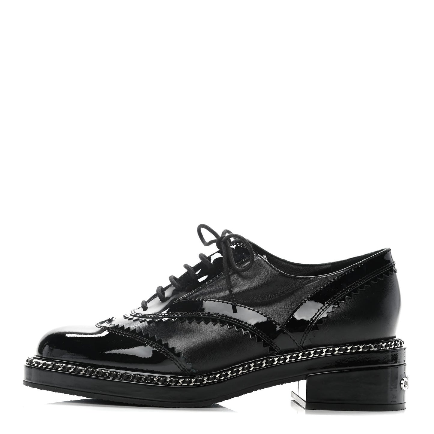 Lambskin Patent Calfskin CC Brogue Lace Up Oxfords 38 Black