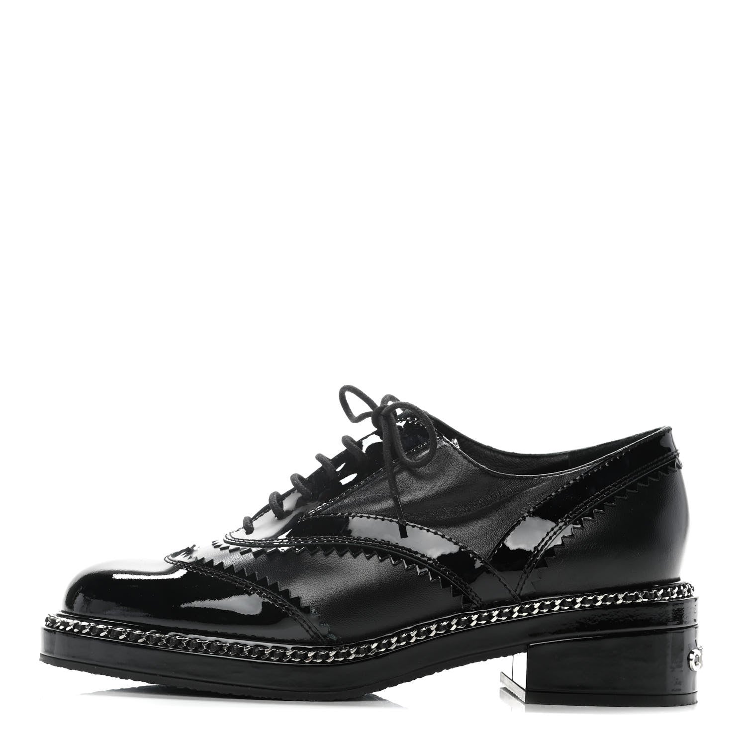 Chanel Lambskin Patent Calfskin CC Brogue Lace Up Oxfords 38 Black 1 of 12