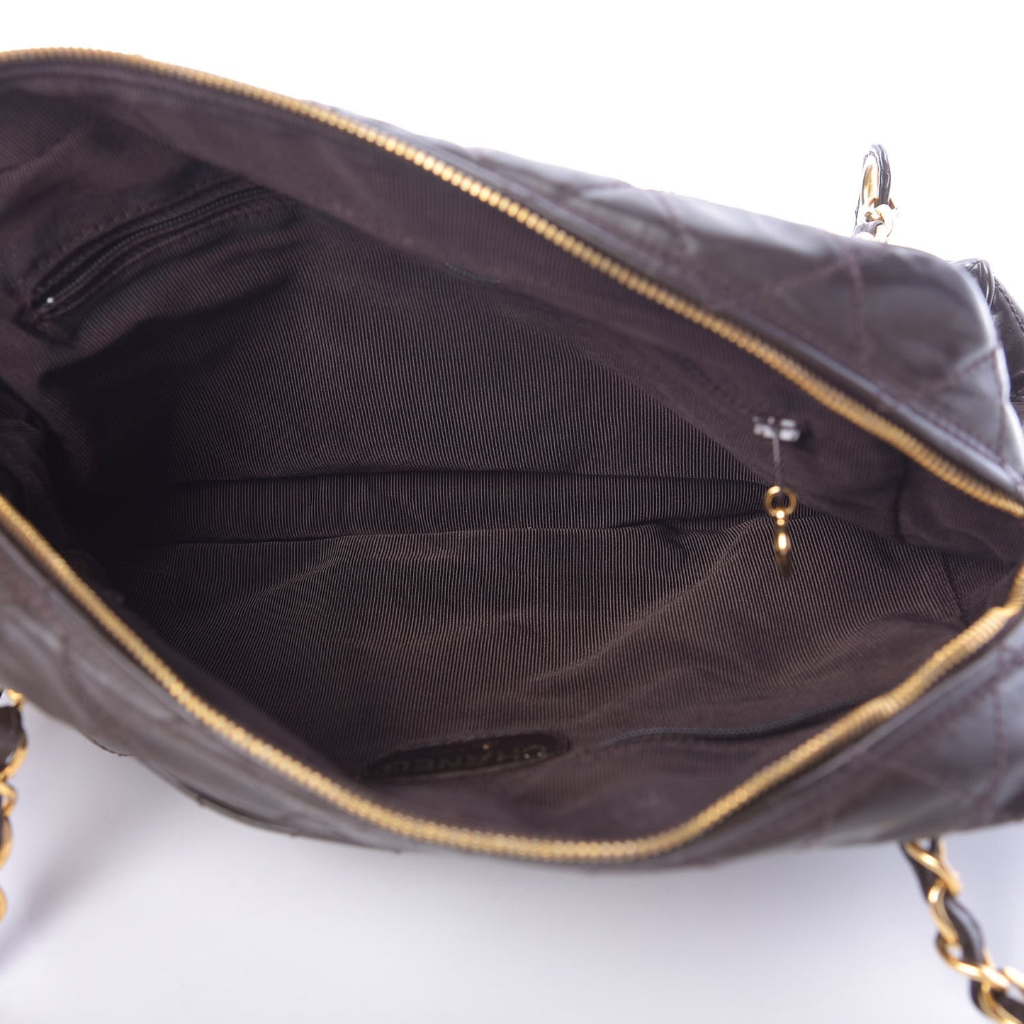 Patent Quilted Shoulder Bag Brown