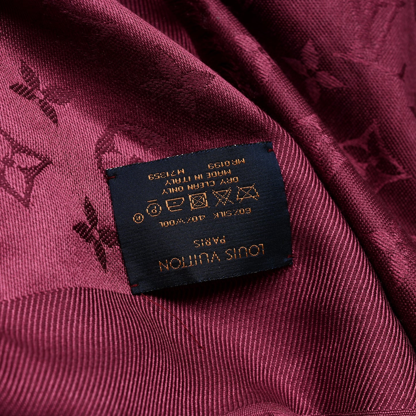 Silk Wool Monogram Shawl Wine Red