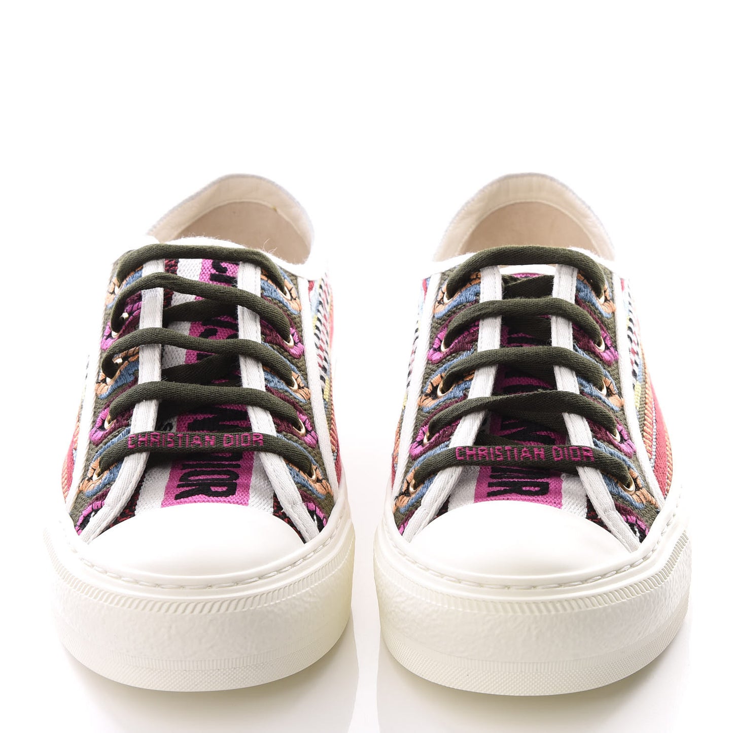 Canvas Ethnic Embroidered Womens Walk'N'Dior Low Top Sneakers 38.5 Fuchsia
