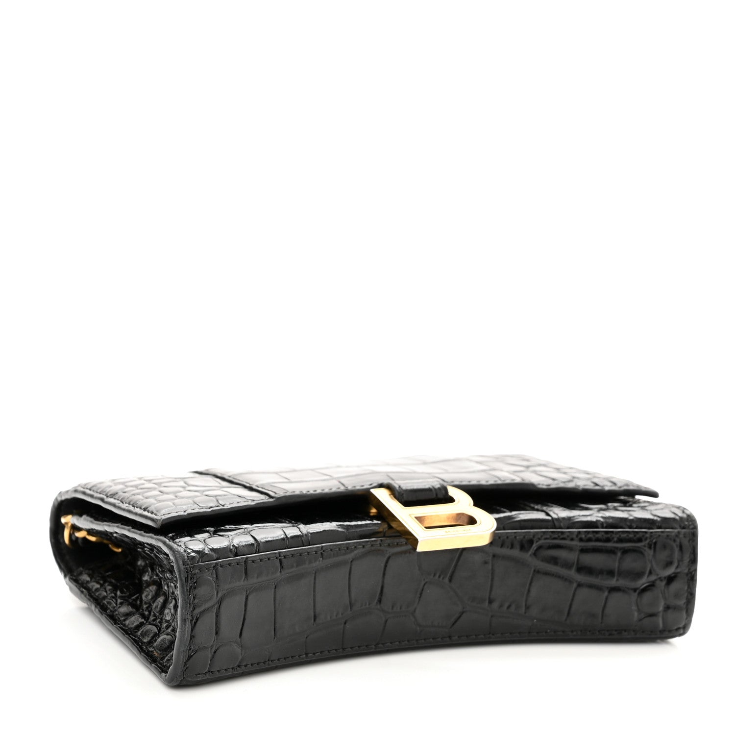 Balenciaga Shiny Calfskin Crocodile Embossed Hourglass Chain Bag Black 4 of 11