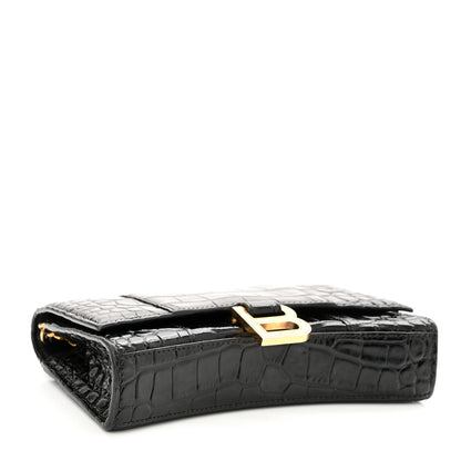 Balenciaga Shiny Calfskin Crocodile Embossed Hourglass Chain Bag Black 4 of 11