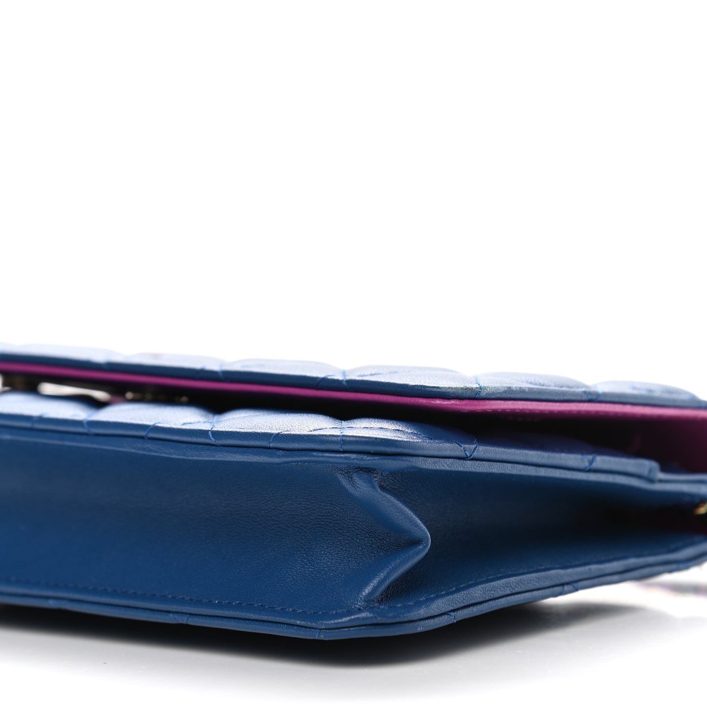 Lambskin Quilted Wallet On Chain WOC Dark Blue Pink