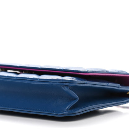 Chanel Lambskin Quilted Wallet On Chain WOC Dark Blue Pink 11 of 14