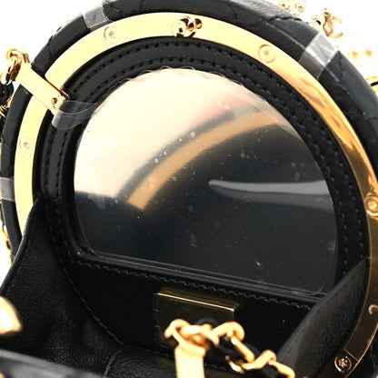 Chanel Lambskin Pearl Crystal Lion Round Minaudiere Clutch Black Gold 8 of 12