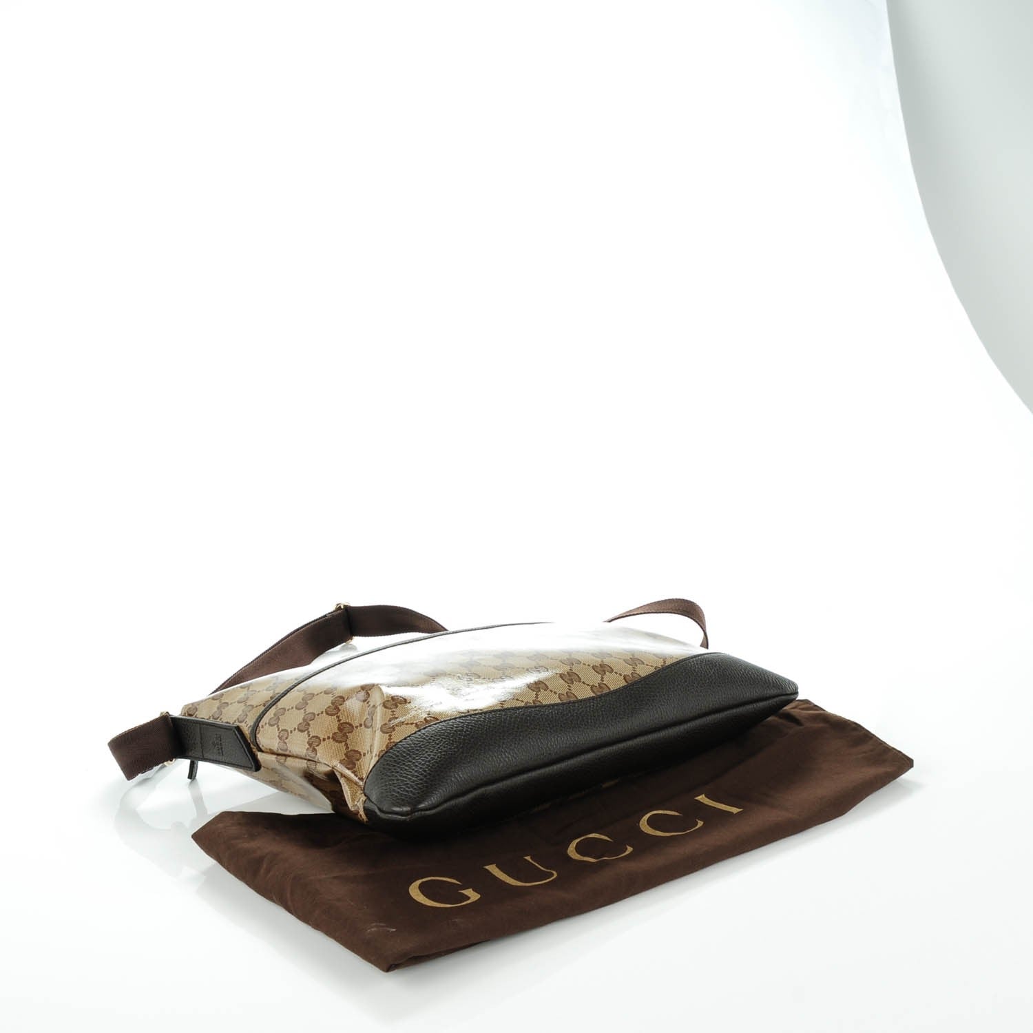 Gucci Crystal Monogram Medium Flat Messenger Bag Dark Brown 4 of 7