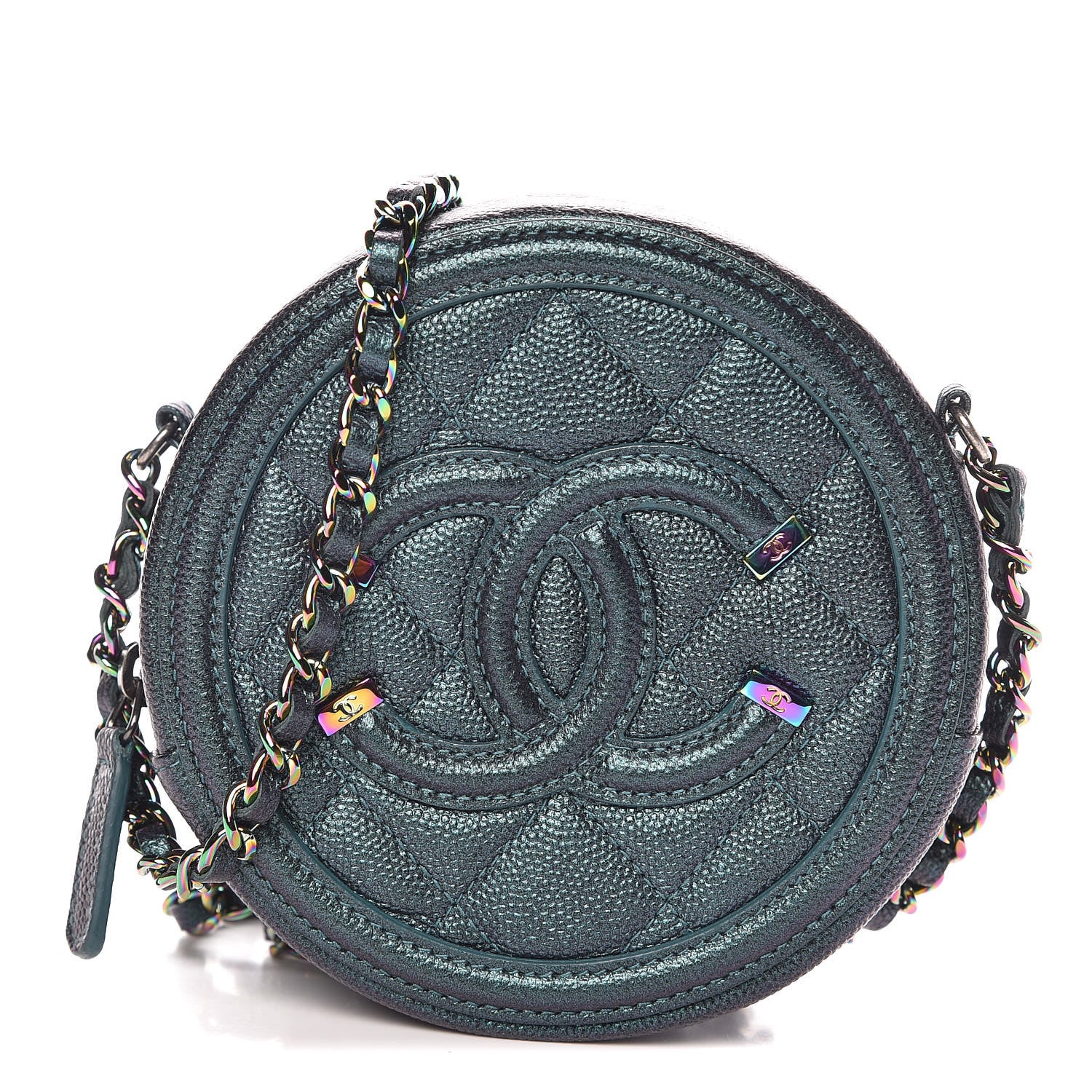 Chanel Iridescent Caviar Quilted Round Filigree Crossbody Dark Turquoise 1 of 8
