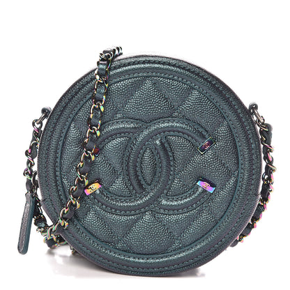 Chanel Iridescent Caviar Quilted Round Filigree Crossbody Dark Turquoise 1 of 8