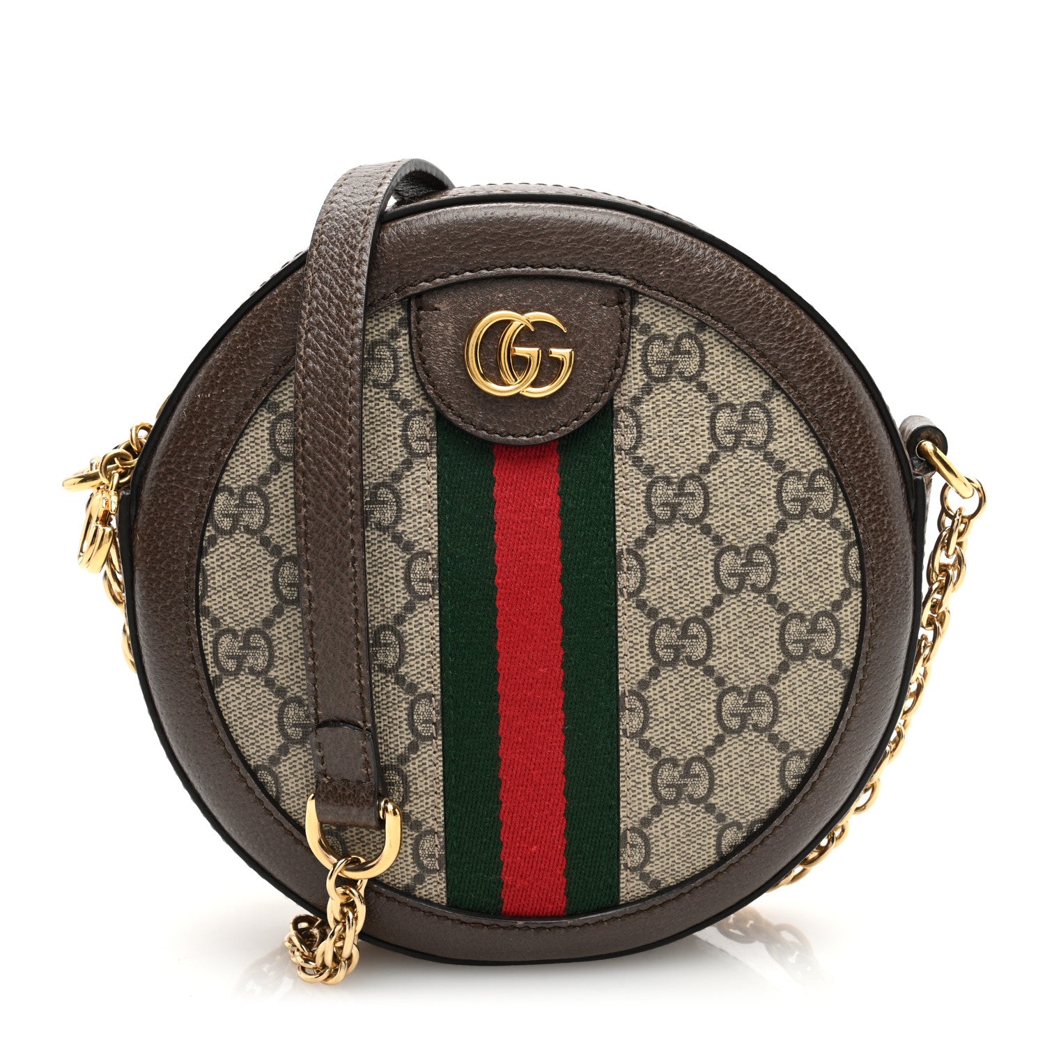 Gucci GG Supreme Monogram Web Mini Ophidia Round Shoulder Bag Brown 1 of 11