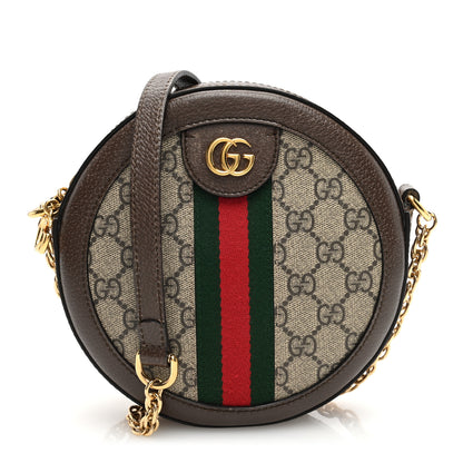 Gucci GG Supreme Monogram Web Mini Ophidia Round Shoulder Bag Brown 1 of 11