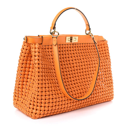 Fendi Nappa Woven Large Peekaboo Iconic Satchel Clementine 3 of 9