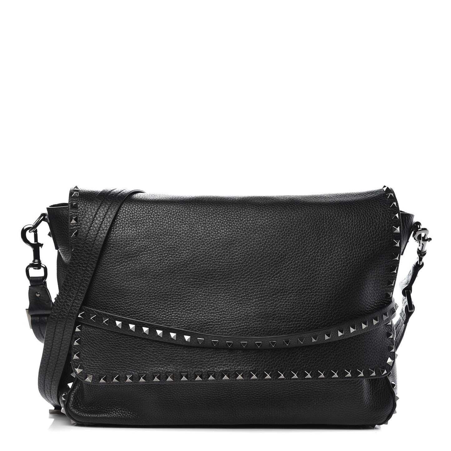 Alce Printed Calfskin Rockstud Messenger Black