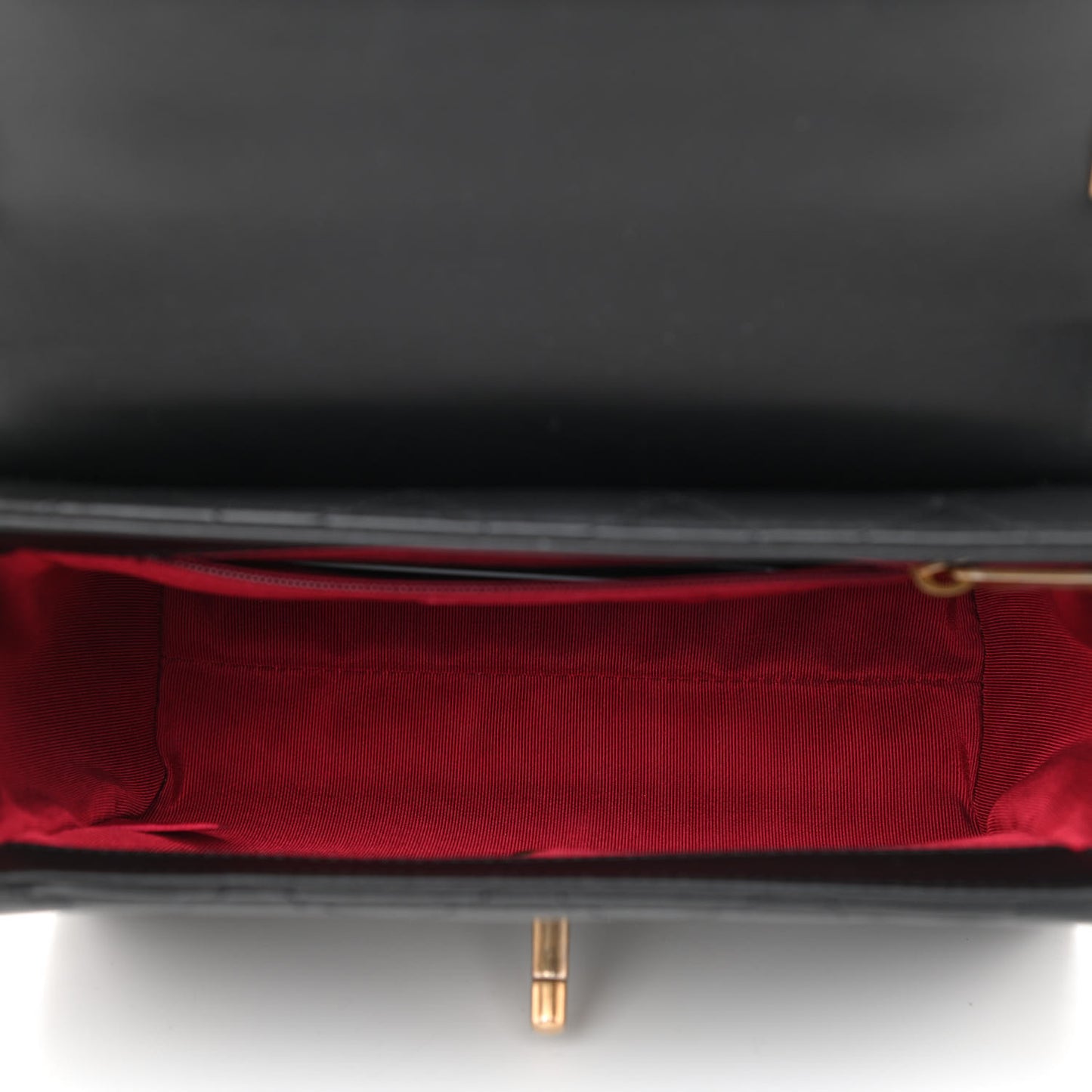 Lambskin Stitched Pearl Logo Top Handle Flap Black