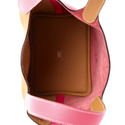 Hermes Taurillon Clemence Casaque Picotin 18 PM Rose Azalee Sesame 5 of 10