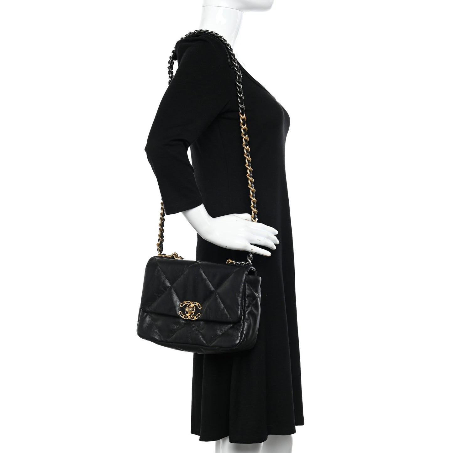 Goatskin Quilted Medium Chanel 19 Flap Black