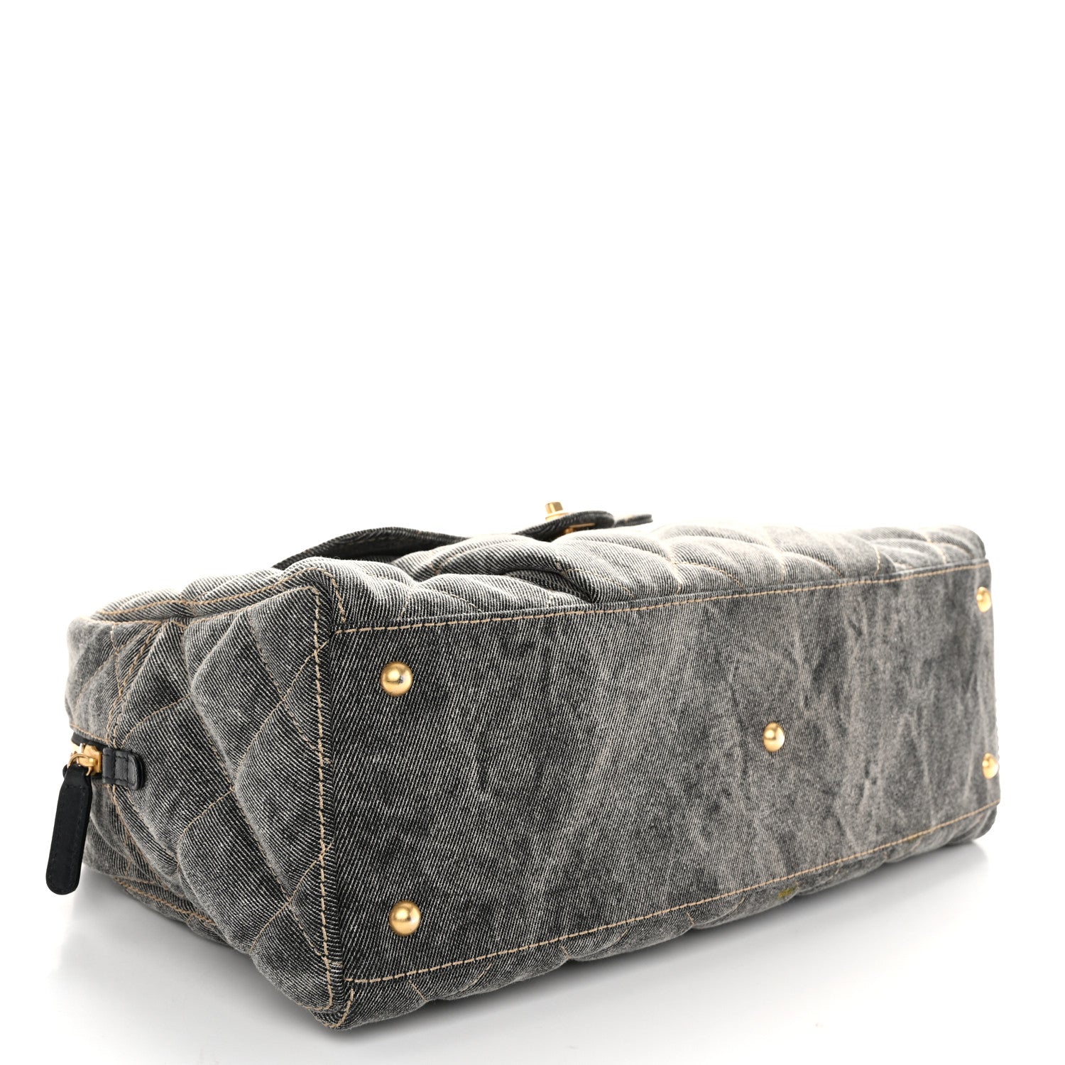 Chanel Washed Denim Quilted Bowling Bag Light Grey 4 of 11