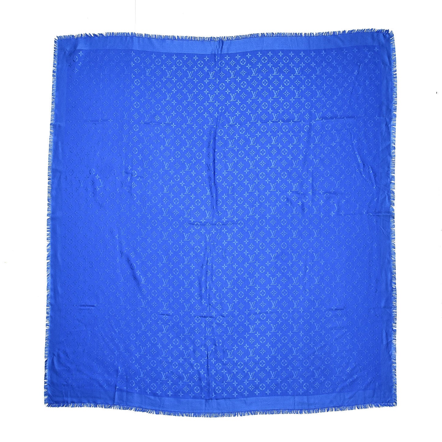 Silk Wool Monogram Shawl Blue