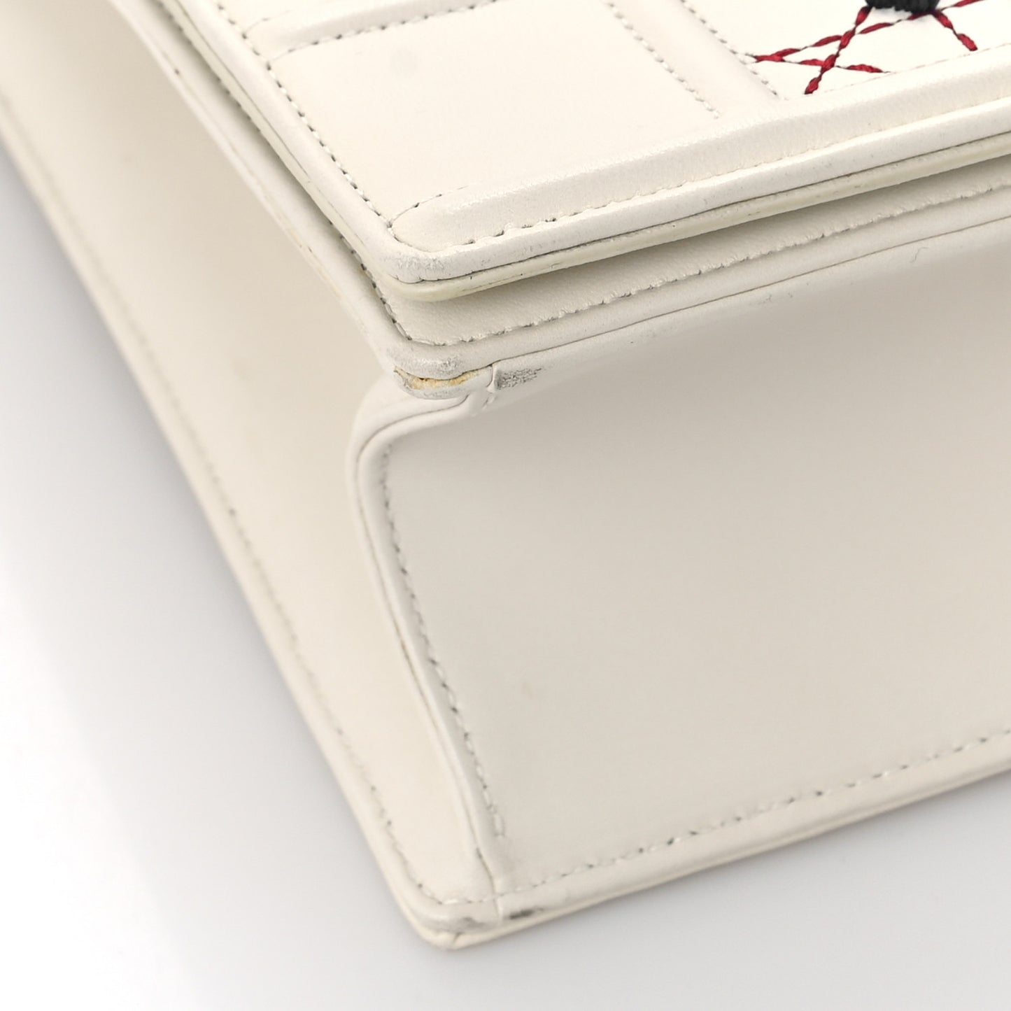 Embroidered Large Diorama Flap Bag Off White