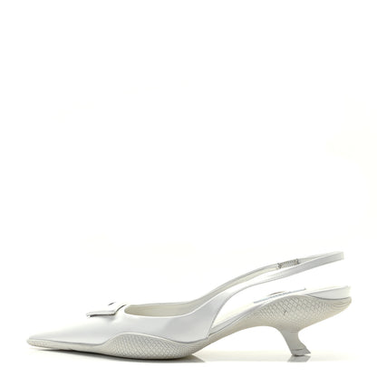 Prada Spazzolato Triangle Logo Pointed Toe 45mm Slingback Pumps 38.5 White 1 of 32