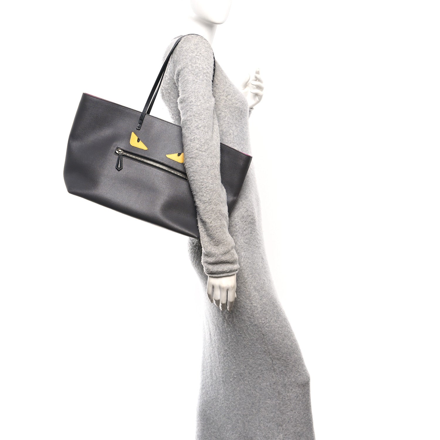 Fendi Vitello Elite Cuoio Monster Buggies Medium Roll Tote Carbone Black Multicolor Magenta 2 of 11