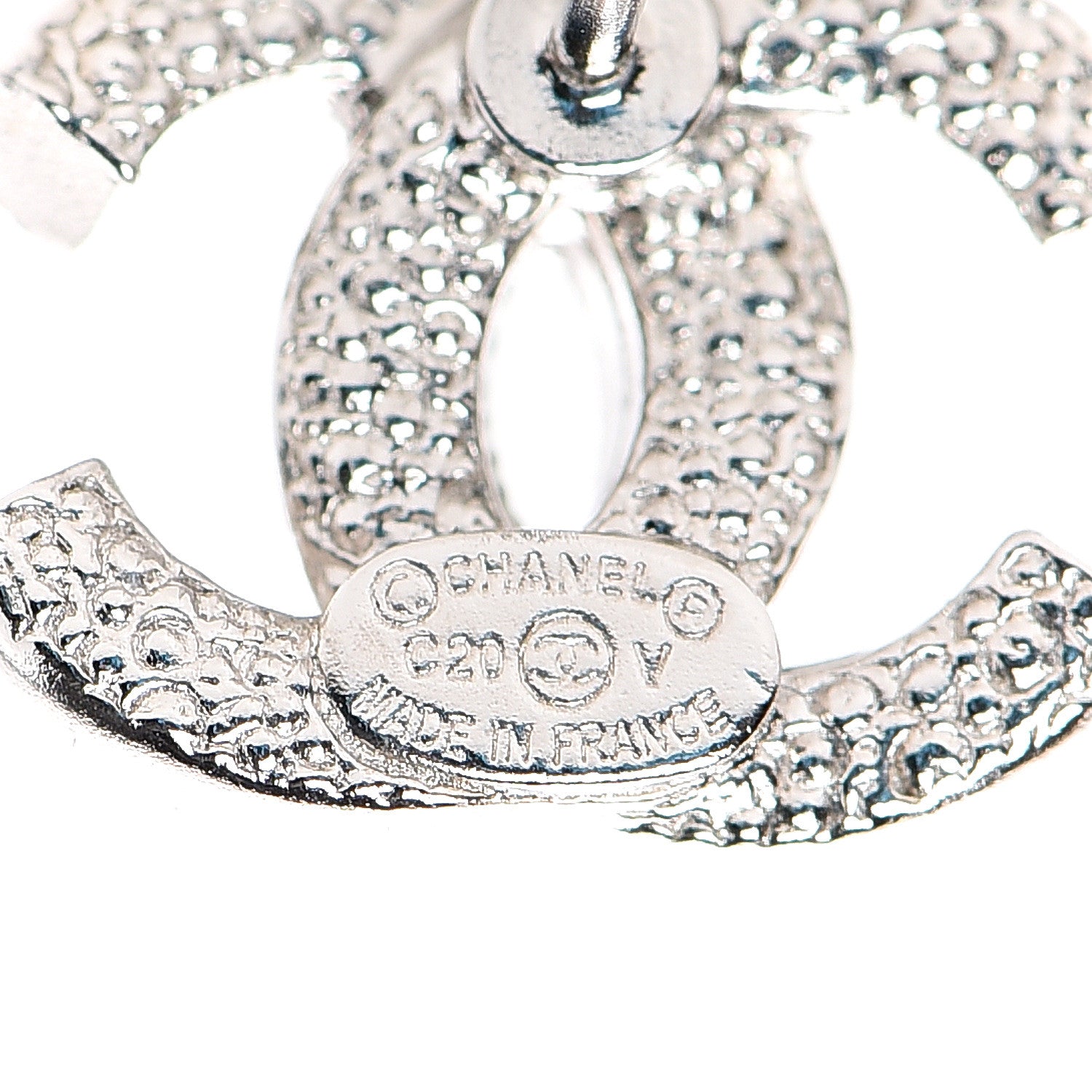 Chanel Crystal Timeless CC Earrings Silver 4 of 4