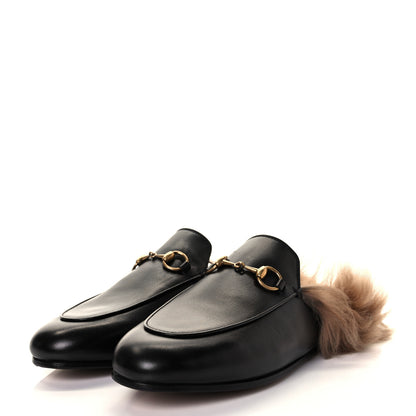 Gucci Calfskin Fur Womens Princetown Slippers 37 Black 3 of 9