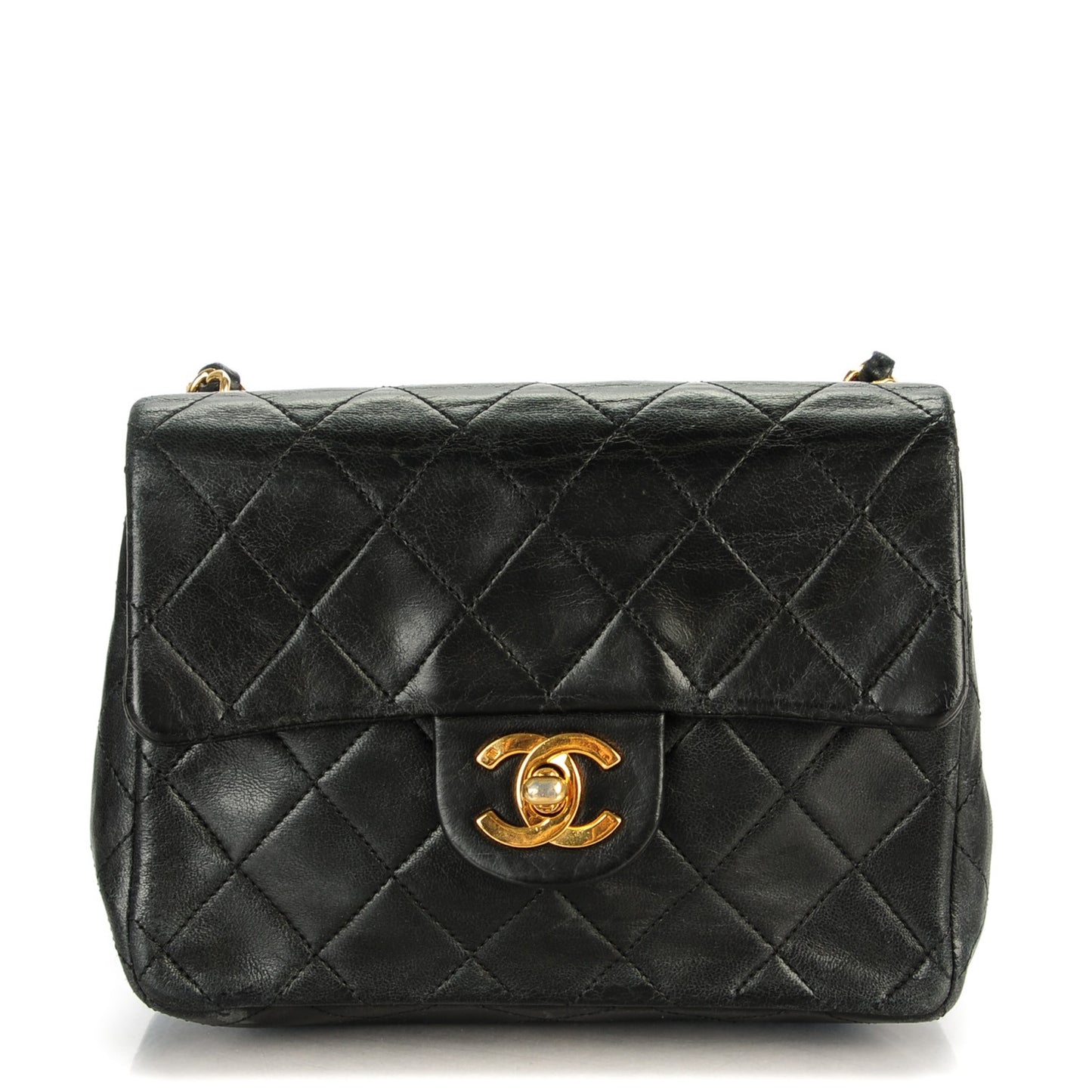 Lambskin Quilted Mini Square Flap Black