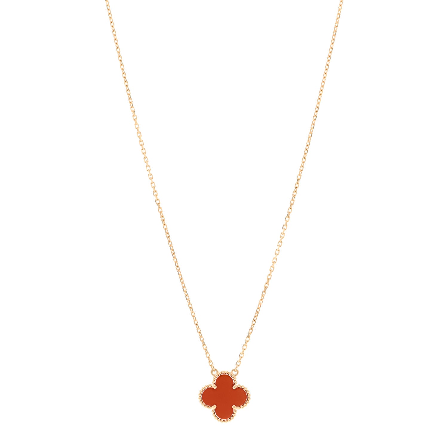 Van Cleef & Arpels 18K Yellow Gold Carnelian Vintage Alhambra Pendant Necklace 1 of 5