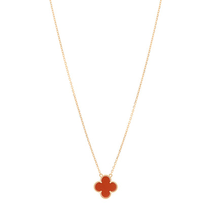 Van Cleef & Arpels 18K Yellow Gold Carnelian Vintage Alhambra Pendant Necklace 1 of 5