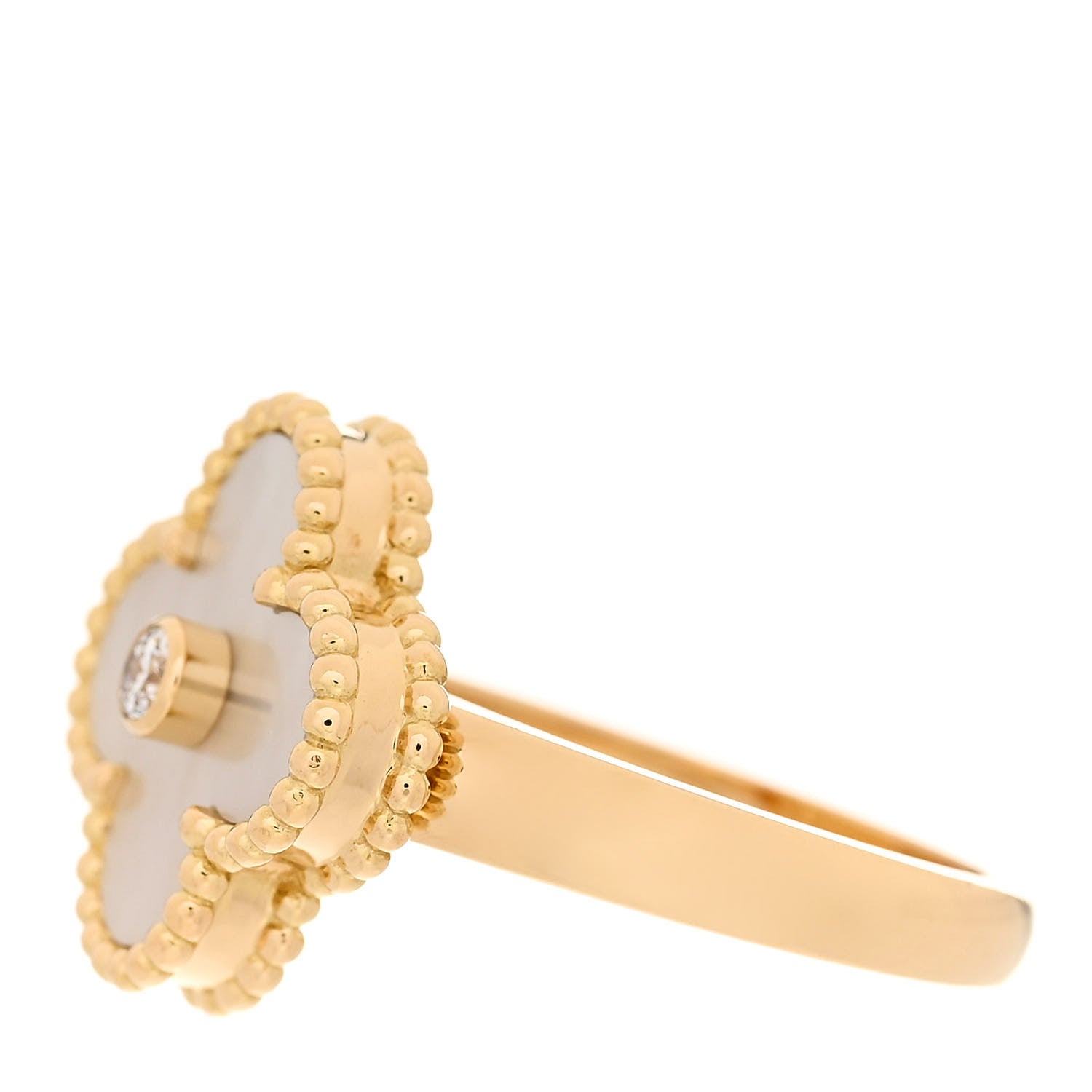 Van Cleef & Arpels 18K Yellow Gold Diamond Mother of Pearl Vintage Alhambra Ring 51 5.75 3 of 7