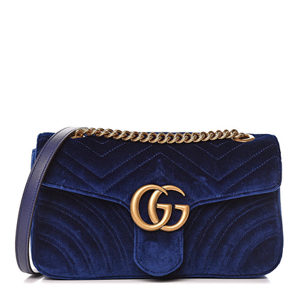 Gucci Velvet Matelasse Small GG Marmont Shoulder Bag Cobalt Blue 1 of 10