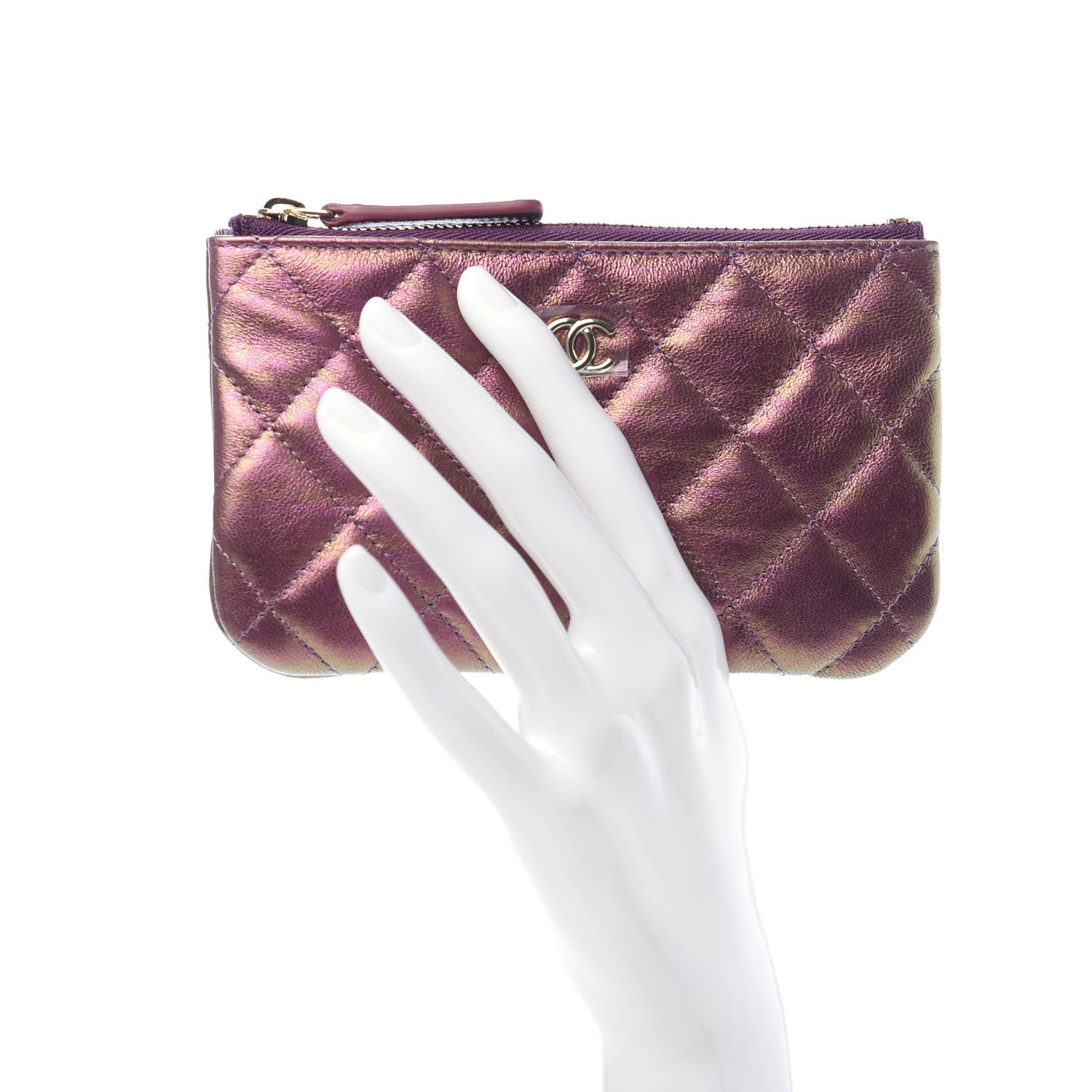 Chanel Iridescent Lambskin Quilted Small Cosmetic Case Purple 2 of 8