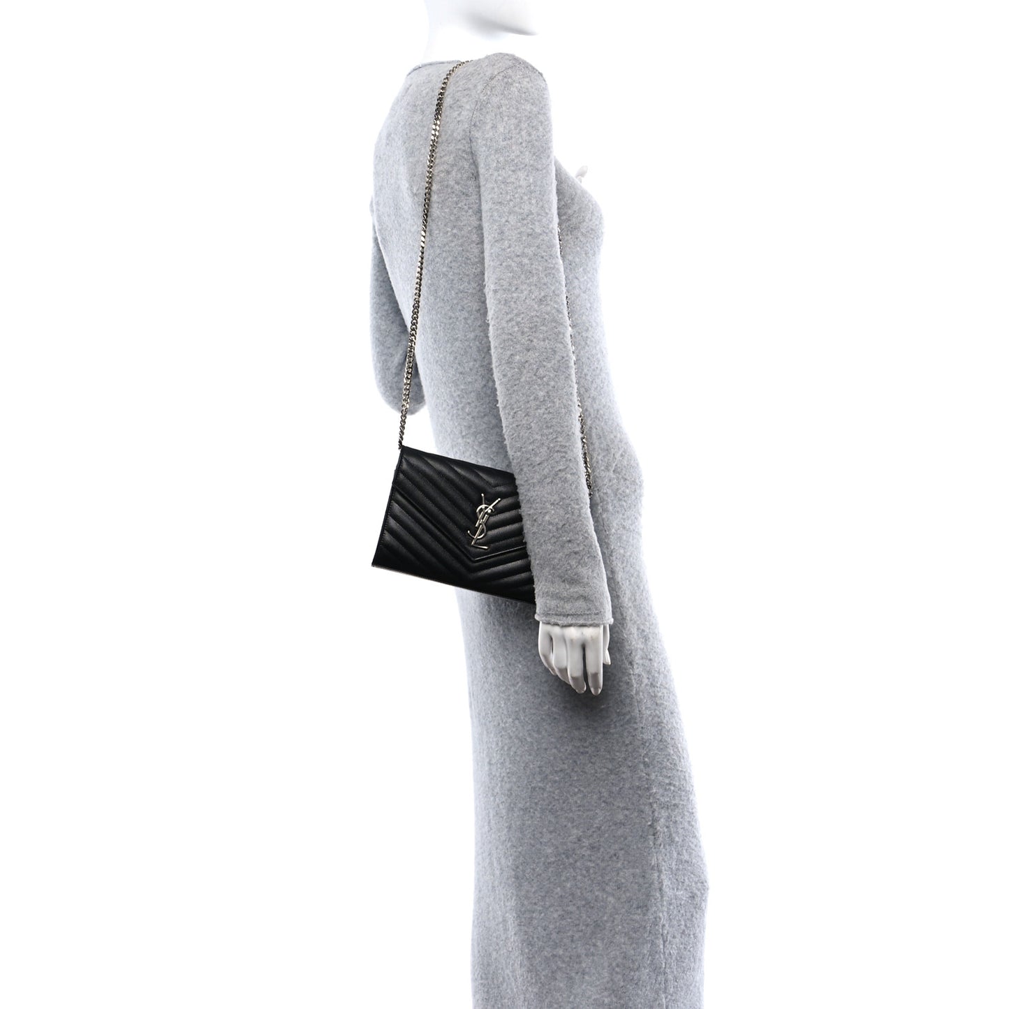 Grain De Poudre Matelasse Chevron Monogram Chain Wallet Black