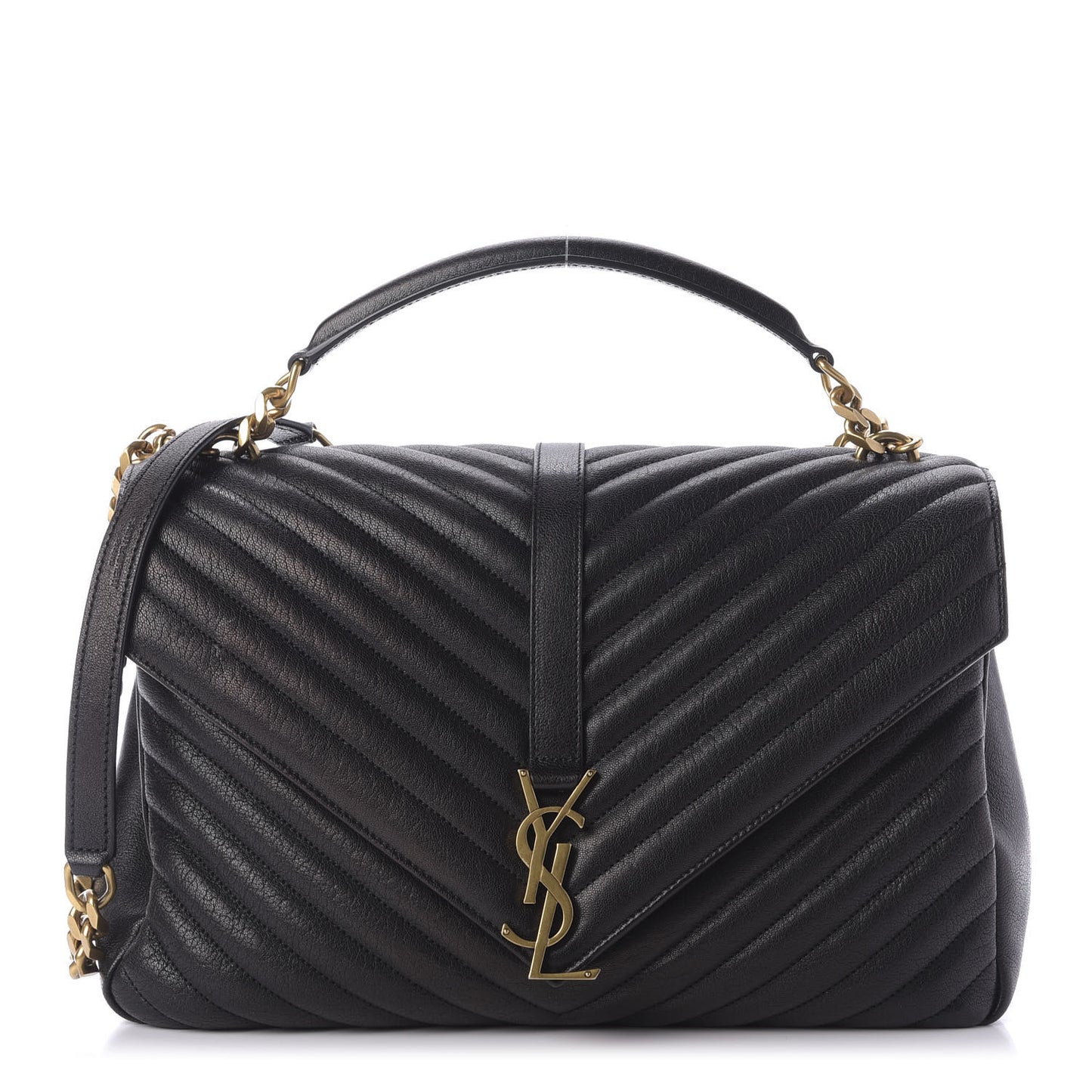 Sheepskin Matelasse Chevron Monogram Large College Satchel Black