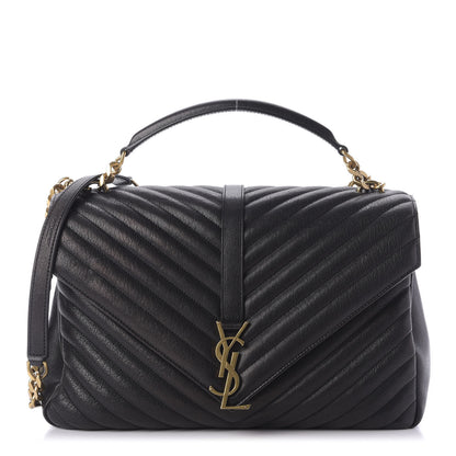Saint Laurent Sheepskin Matelasse Chevron Monogram Large College Satchel Black 1 of 9