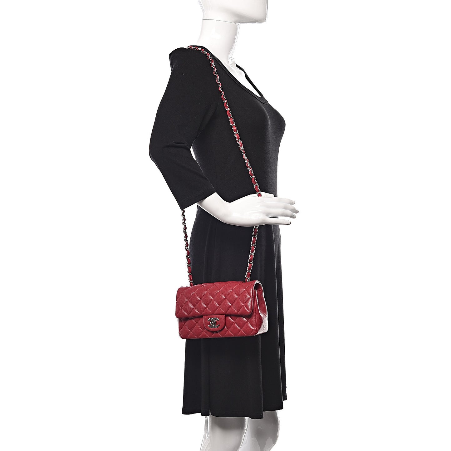 Caviar Quilted Mini Rectangular Flap Dark Pink