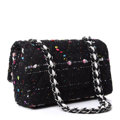 Chanel Tweed Quilted Medium Double Flap Black White Yellow Pink 2 of 10