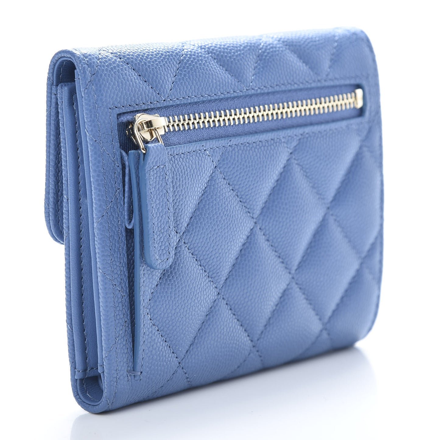 Caviar Quilted Compact Flap Wallet Blue