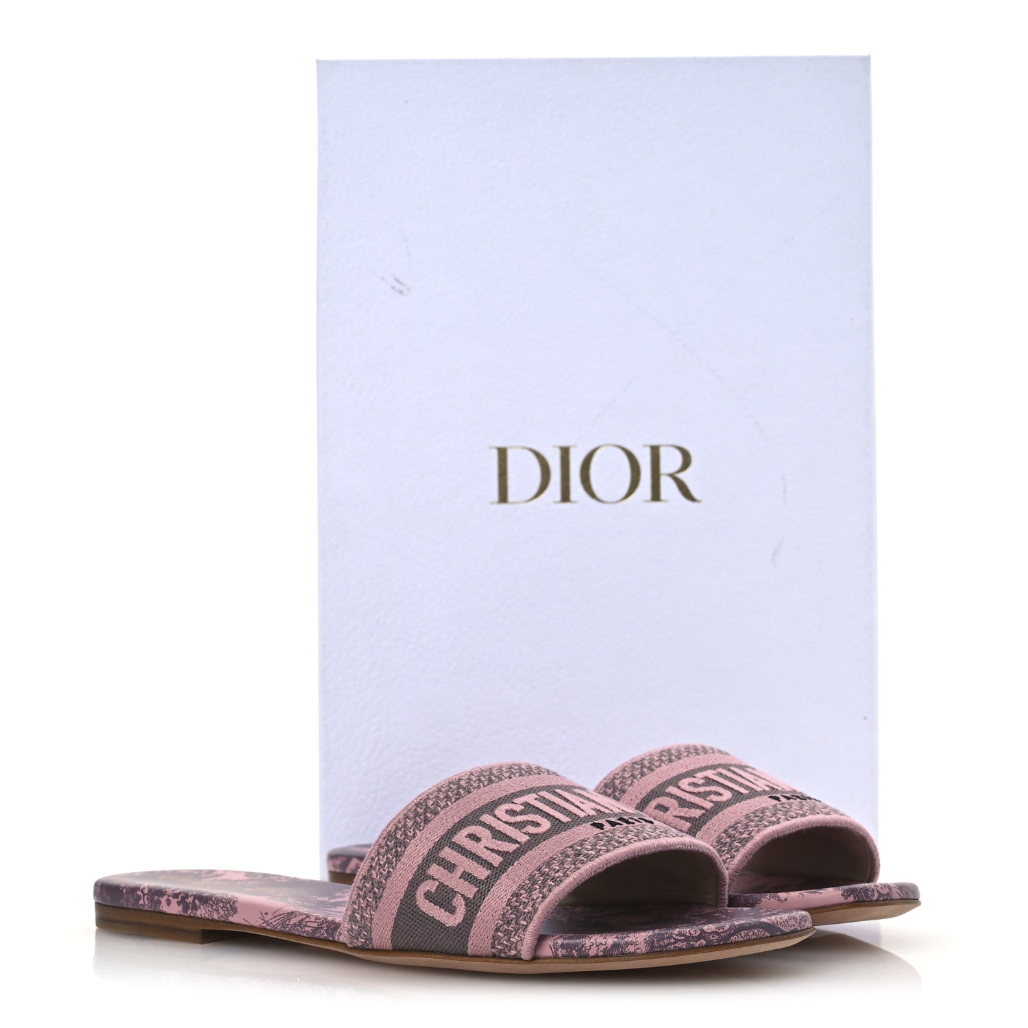 Christian Dior Canvas Toile De Jouy Embroidered Dway Flat Slide Sandals 38.5 Chateau Rose 11 of 11