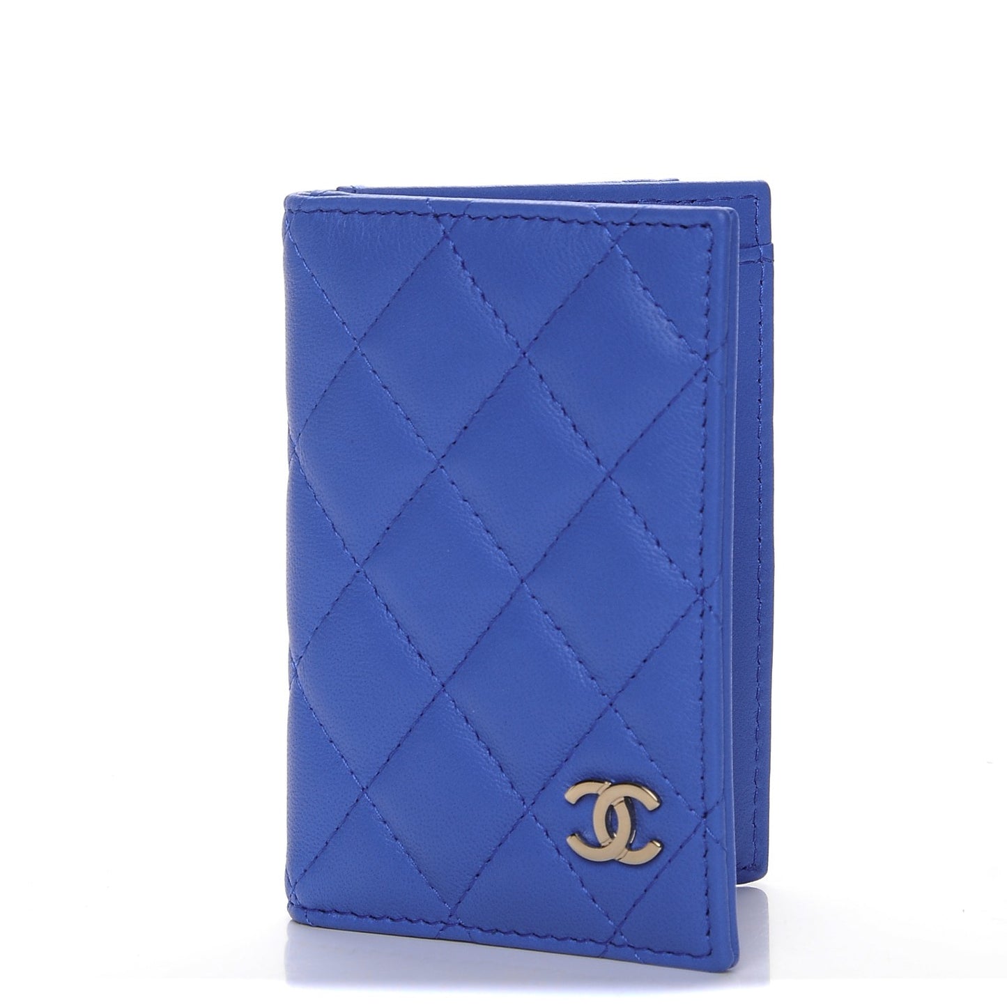 Lambskin Quilted Card Holder Wallet Blue