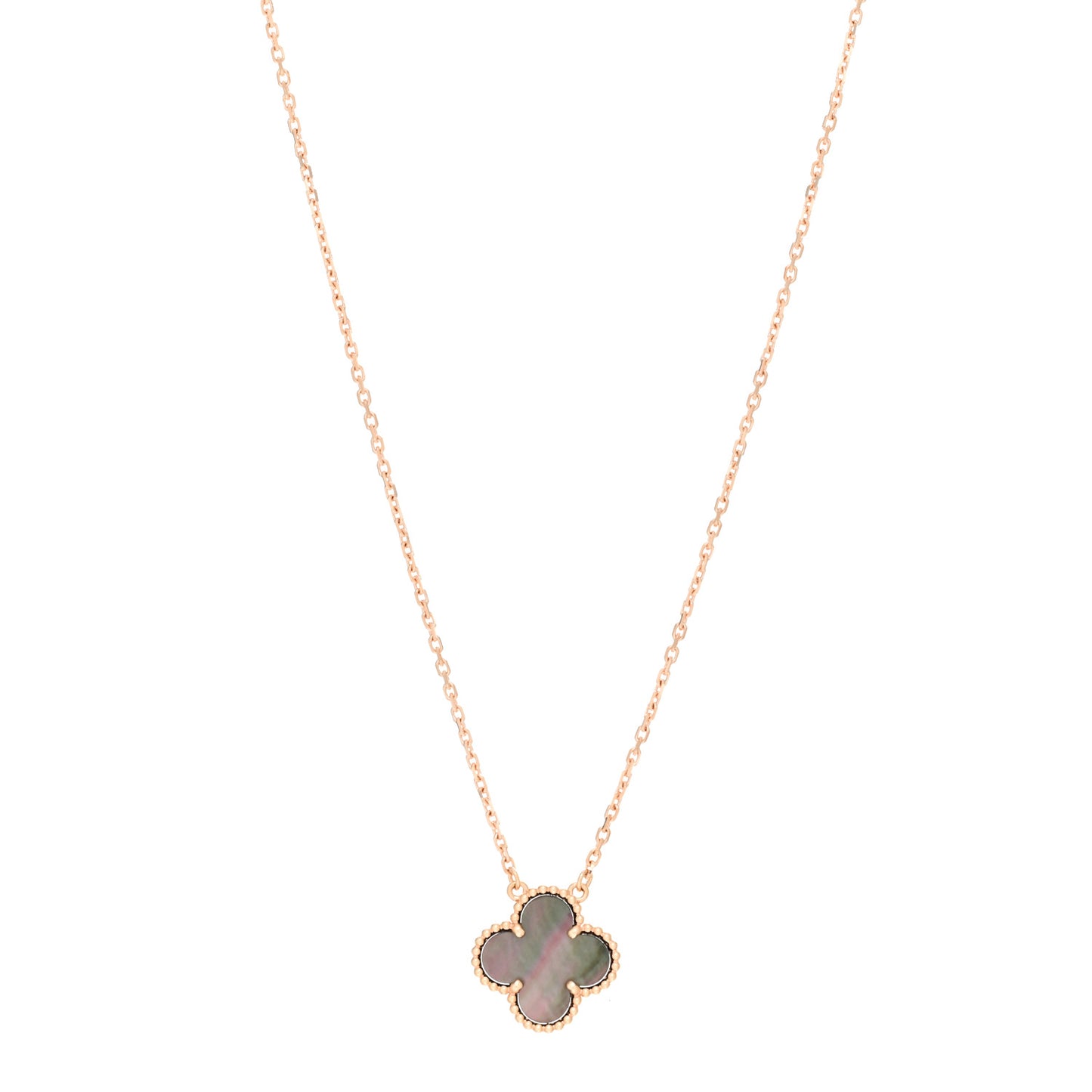 18K Rose Gold Gray Mother of Pearl Vintage Alhambra Pendant Necklace