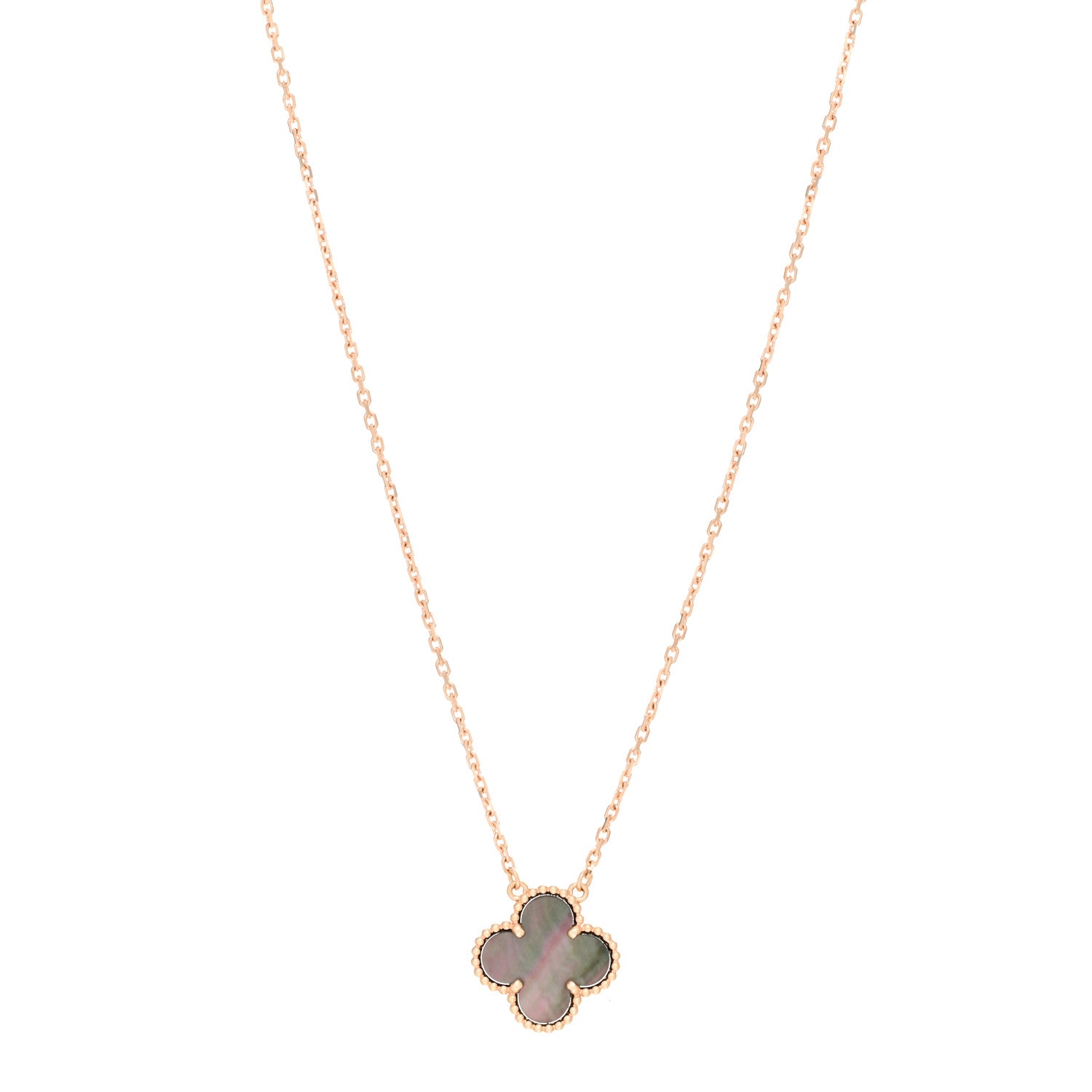 Van Cleef & Arpels 18K Rose Gold Gray Mother of Pearl Vintage Alhambra Pendant Necklace 1 of 5
