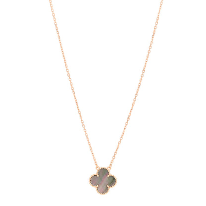 Van Cleef & Arpels 18K Rose Gold Gray Mother of Pearl Vintage Alhambra Pendant Necklace 1 of 5