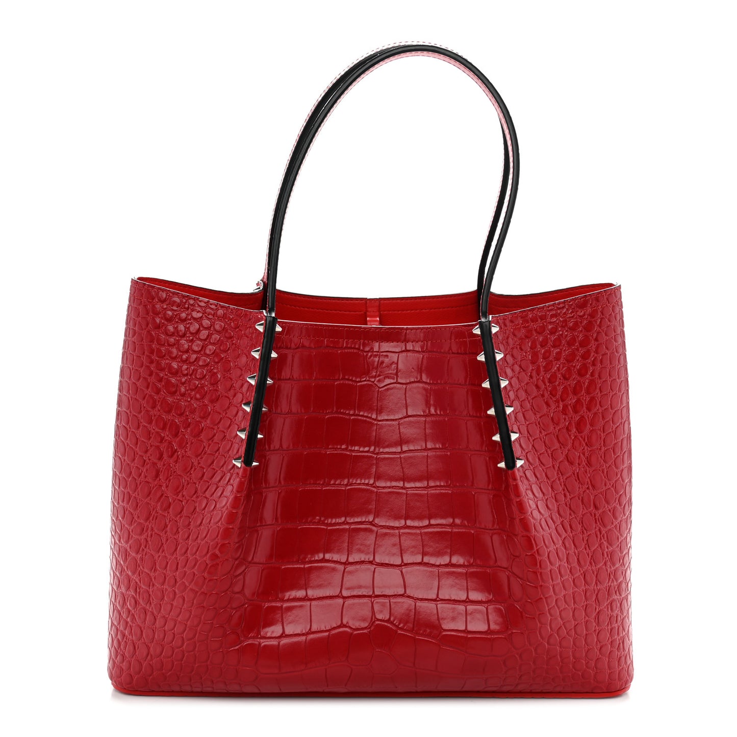 Crocodile Embossed Calfskin Spiked Small Cabarock Shopper Tote Red