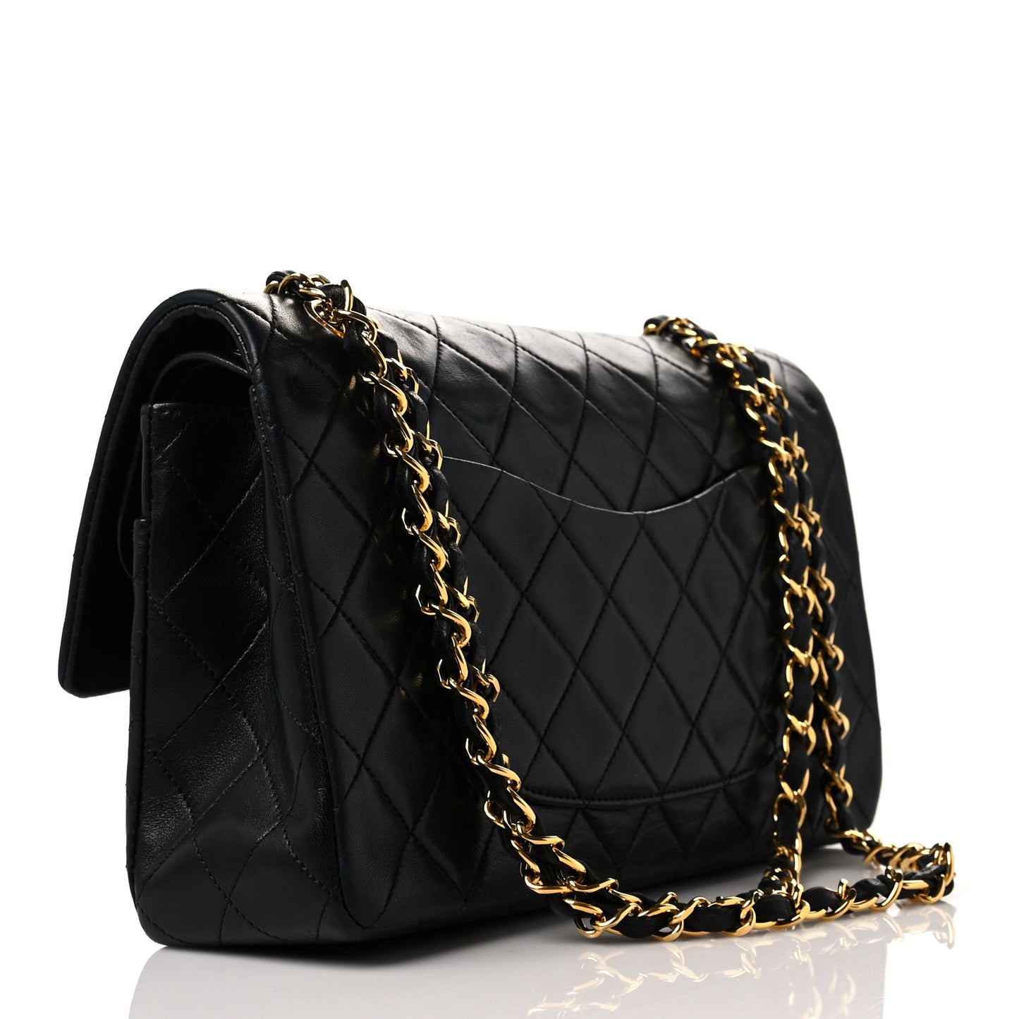 Lambskin Quilted Medium Double Flap Black